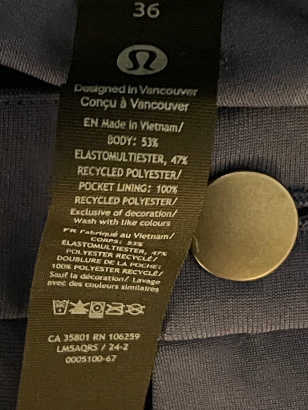 Lululemon Men’s ABC Classic Slim Pants Size 36 Tech Stretch 5-Pocket Blue - Picture 5 of 6